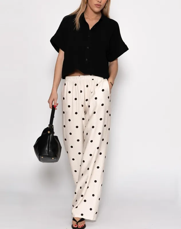 Off White Beige Polka Dot Wide Pants