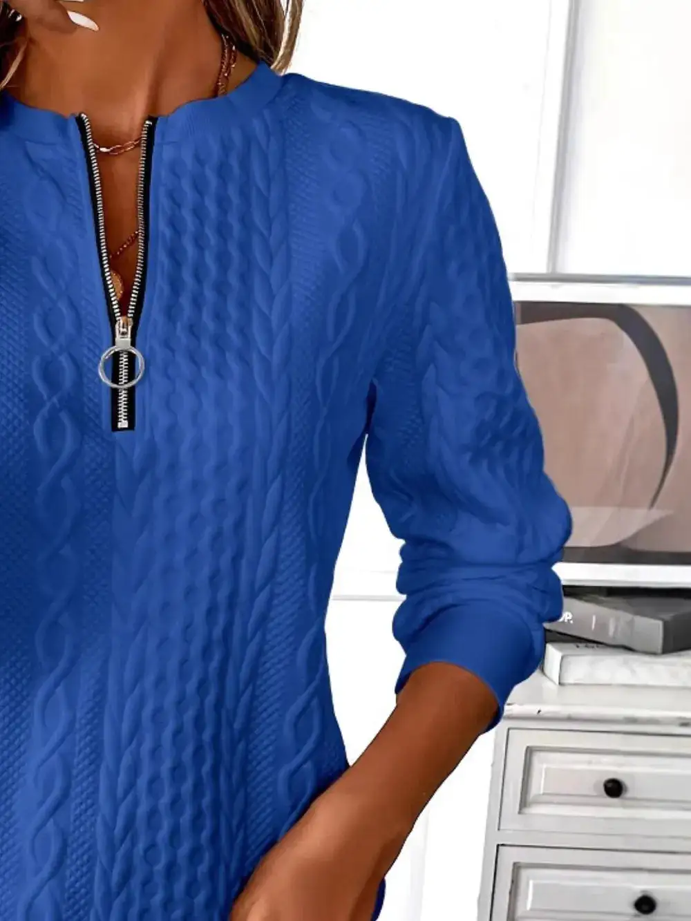 Texture Half Zip Long Sleeve Sweater