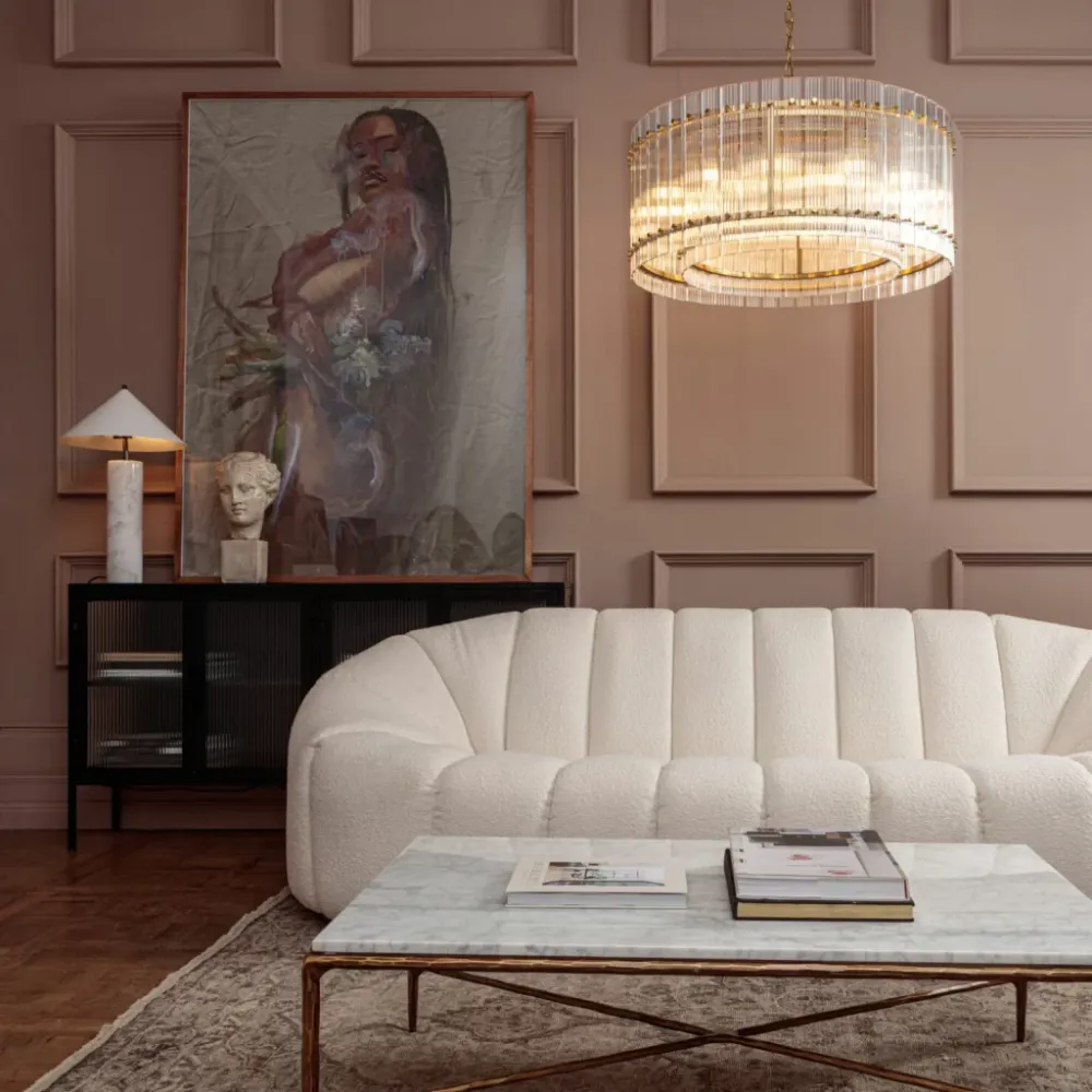 Ribbed Glass Drum Chandelier