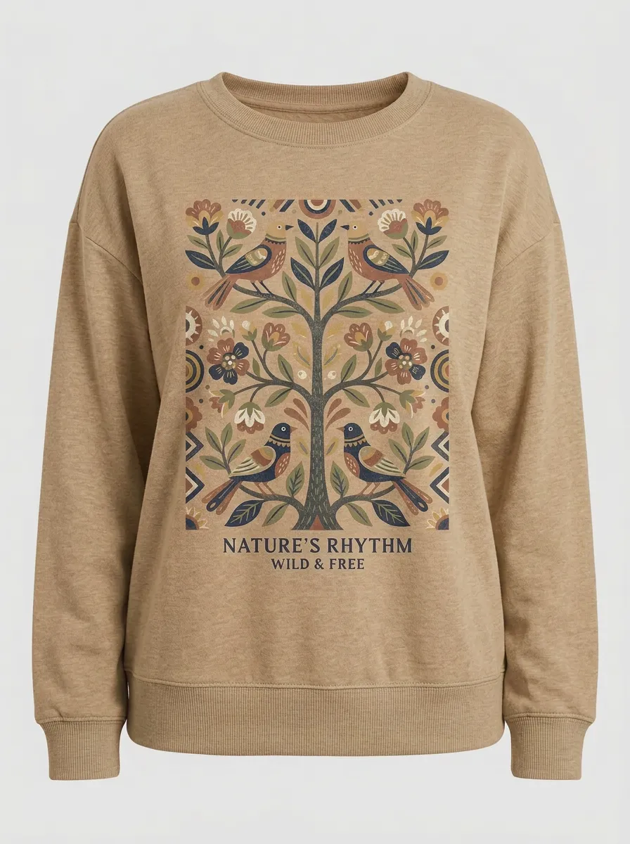 Nature Lover Folk Art Bird Floral Sweatshirt