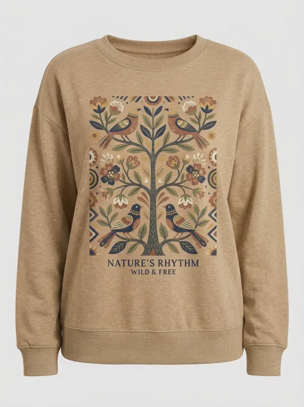 Nature Lover Folk Art Bird Floral Sweatshirt