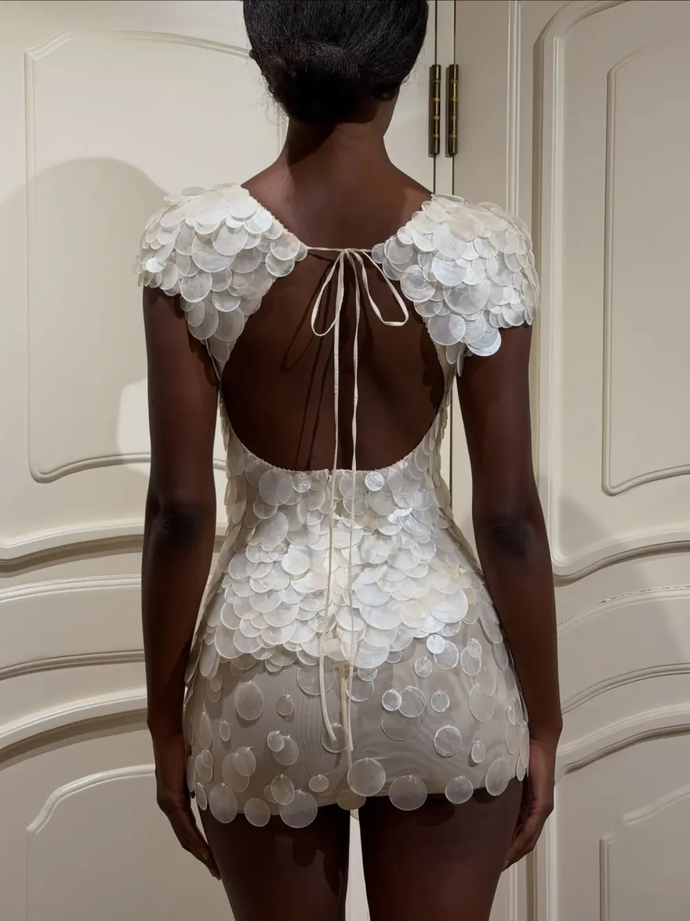 Lunaria Shell Disc Mini Dress in Ivory