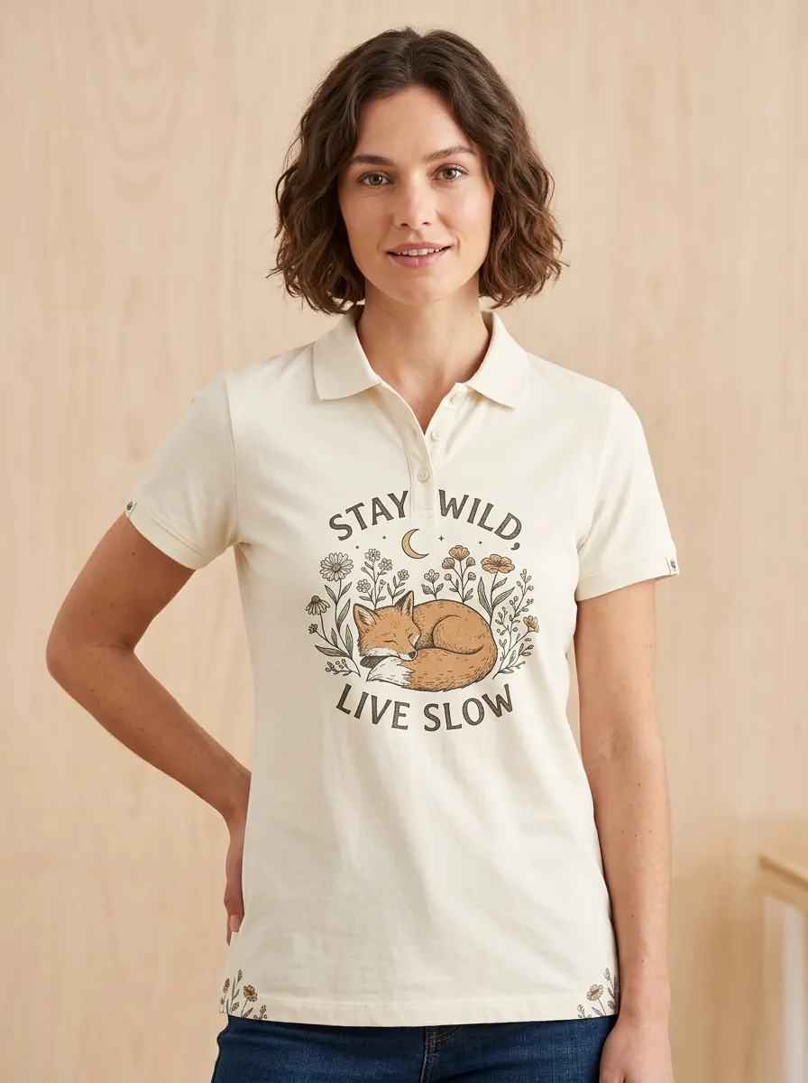 Nature Lover Sleeping Fox Floral Polo Shirt
