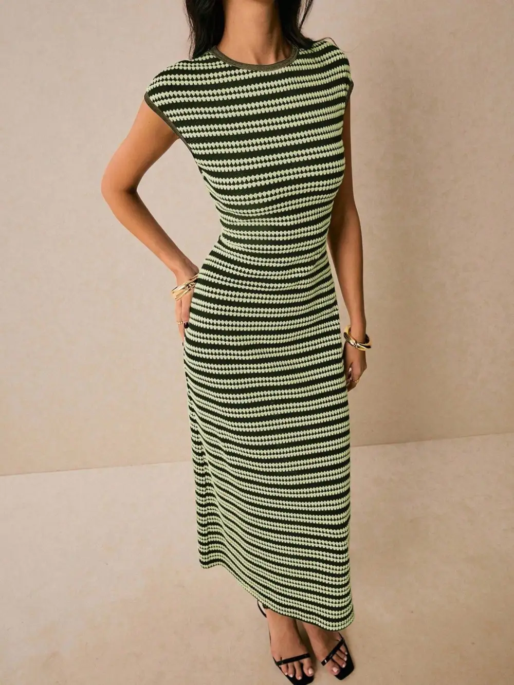 Bodycon Cotton Striped Midi Dress
