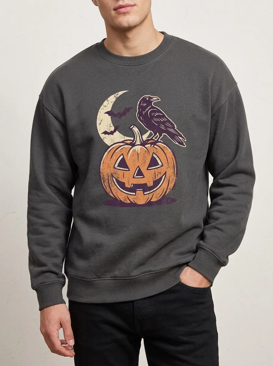 Men's Halloween Raven Pumpkin Moon Sweatshirt