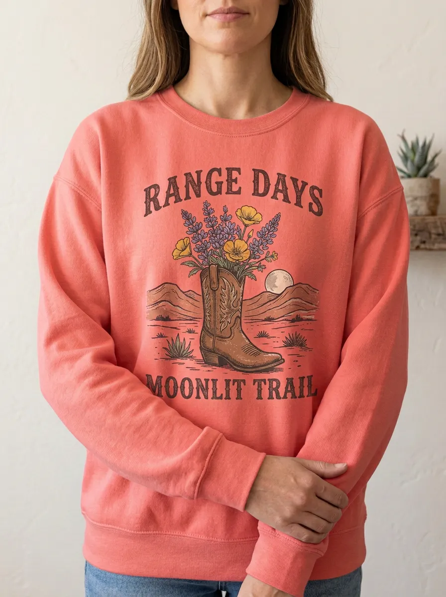 Everyday Floral Cowboy-Boot Women's Western Crew Neck Sweatshirt