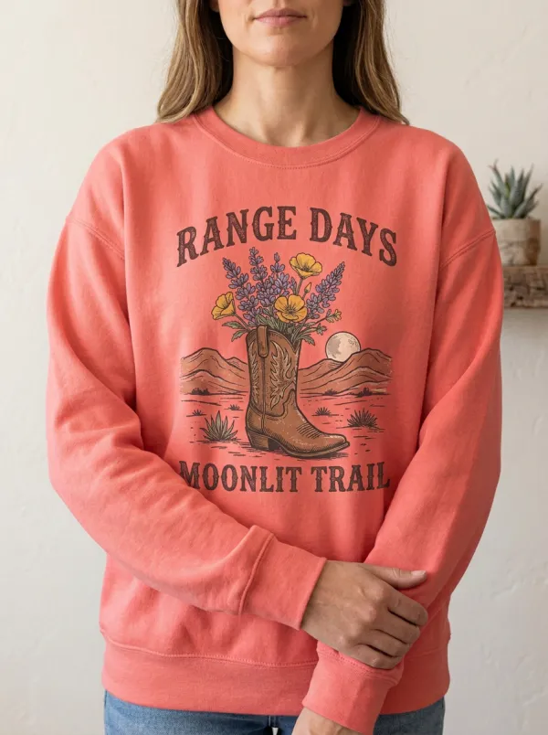 Everyday Floral Cowboy-Boot Women's Western Crew Neck Sweatshirt