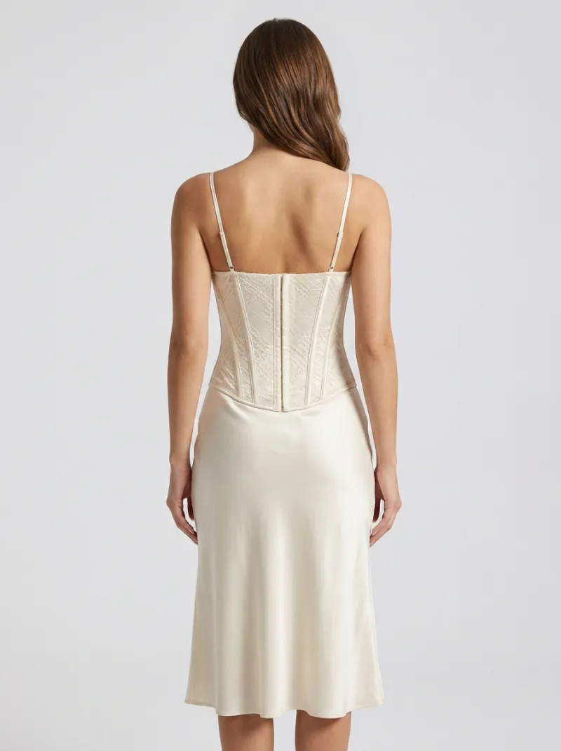 Lace-Trim Button-Front Pearl-Button Vintage-Inspired Women's Corset Top
