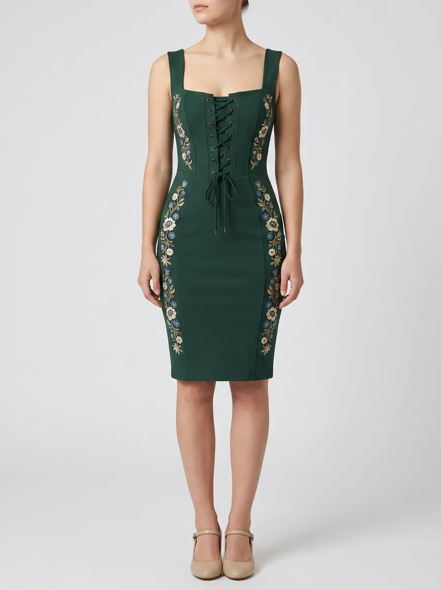 Women's Floral Lace-Up Heritage Bodycon Dress