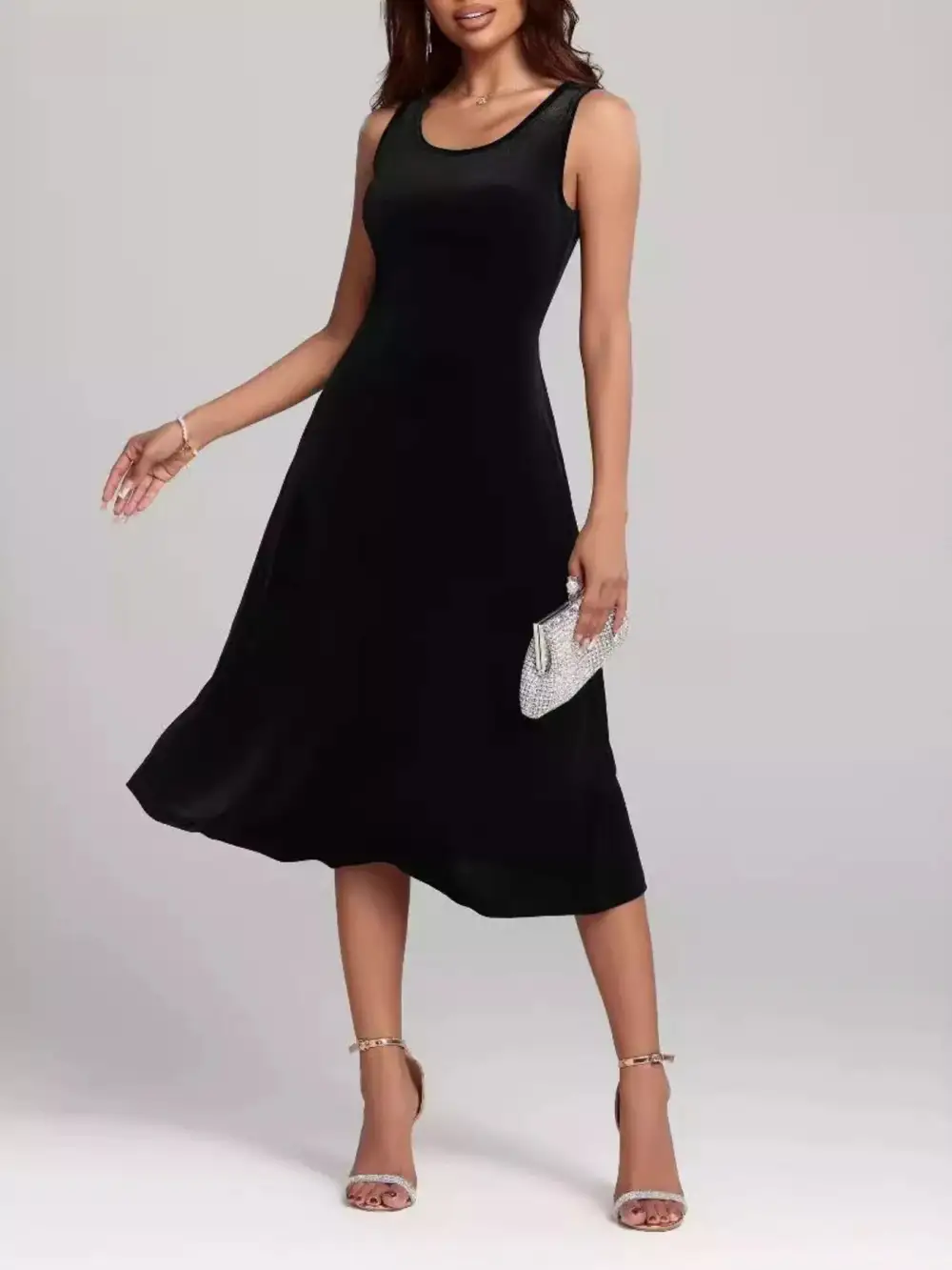 A Line Sleeveless Midi Dress