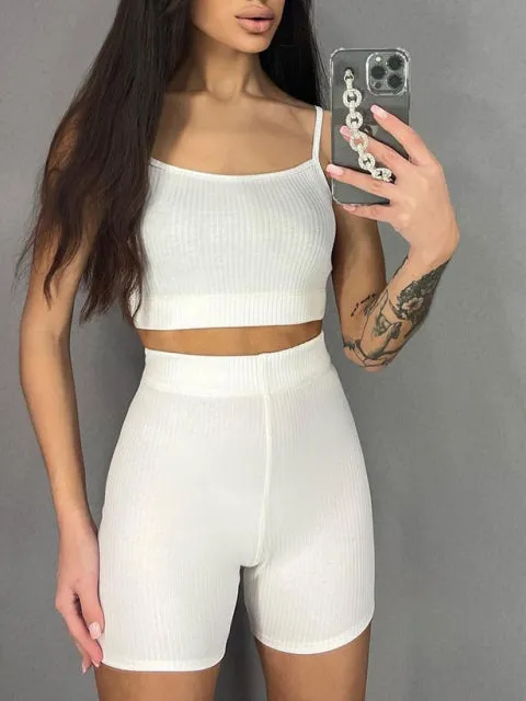 Spaghetti-Strap Cropped Active Sports Set