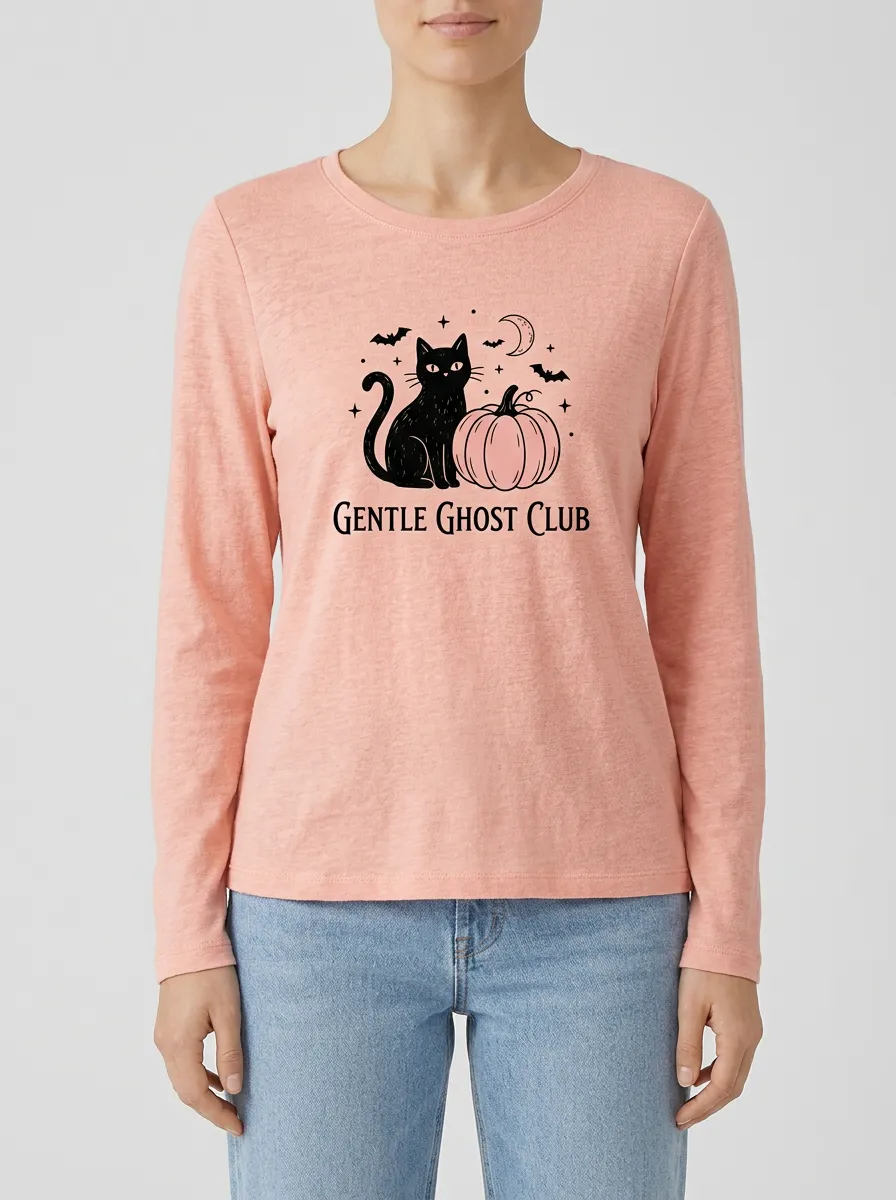 Ghost Pumpkin Ghost-Club Halloween Cotton Linen Long Sleeve Top