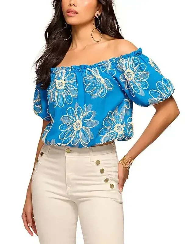 Embroidered Floral Linen Blend Top