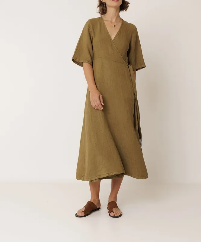 Linen Midi Wrap Dress