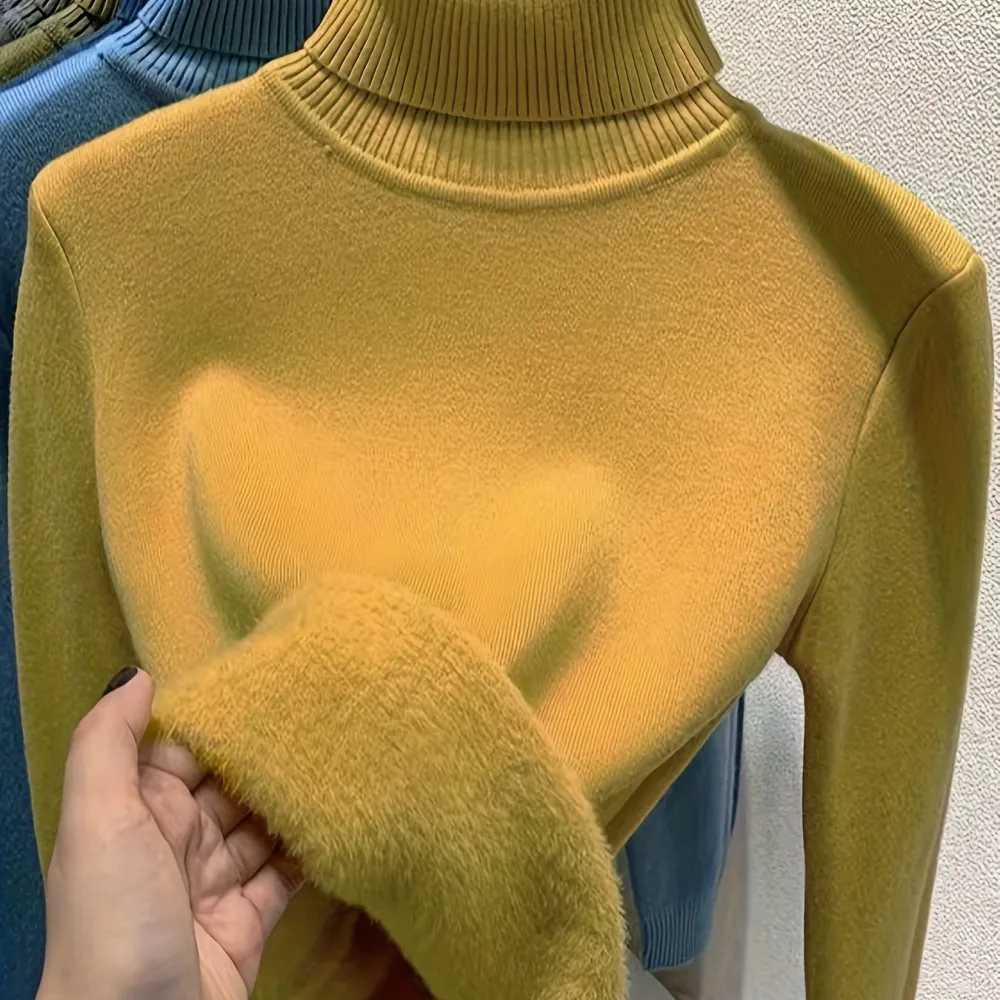 Turtle Neck Fleece Pullover Sweater Elegant Long
