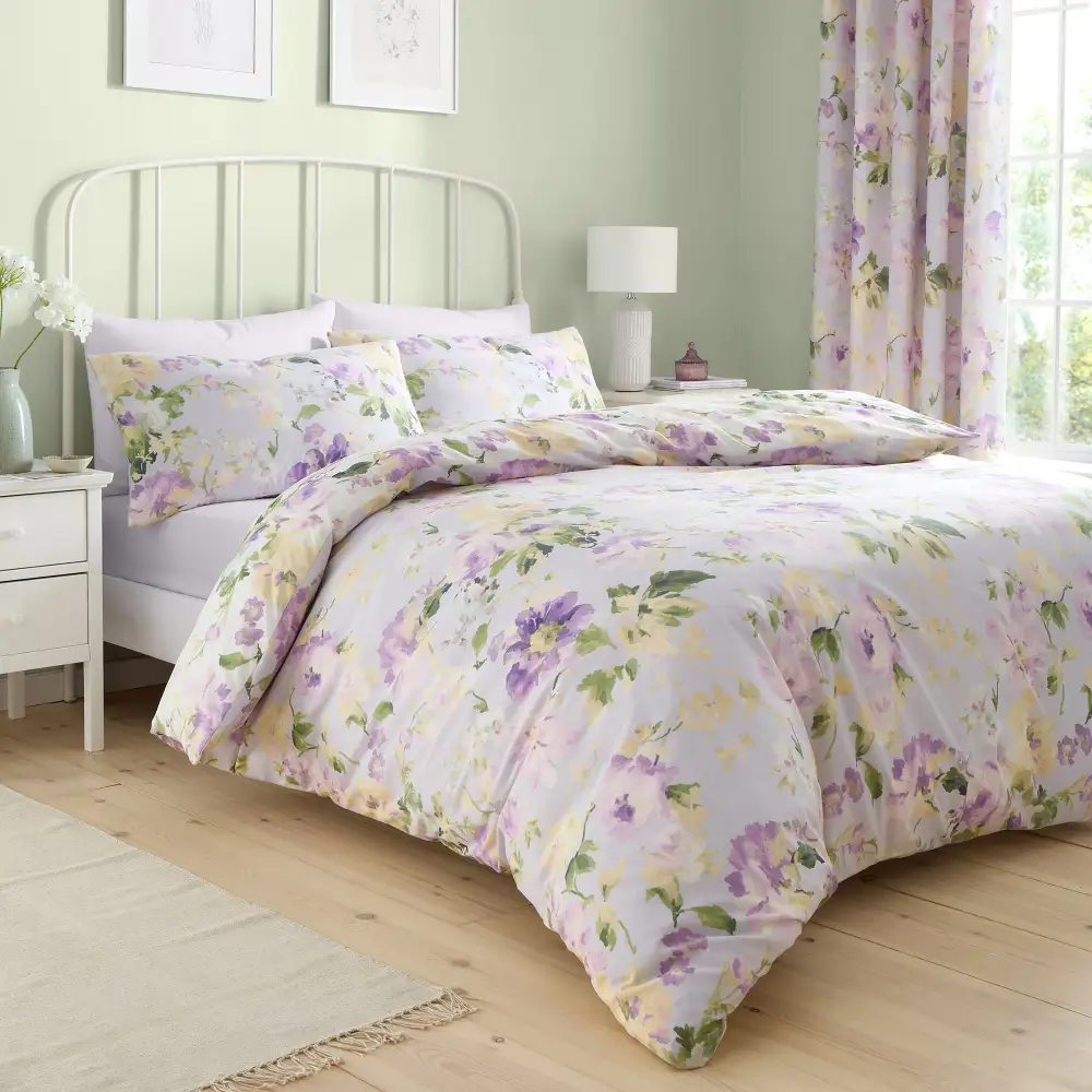 Refined Bedroom Reversible Floral Brushed Cotton Duvet Cover Set