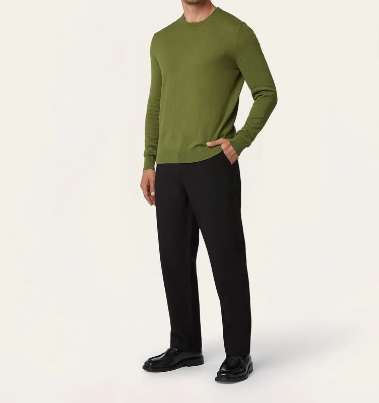 Soft Wool-Blend Crewneck Olive