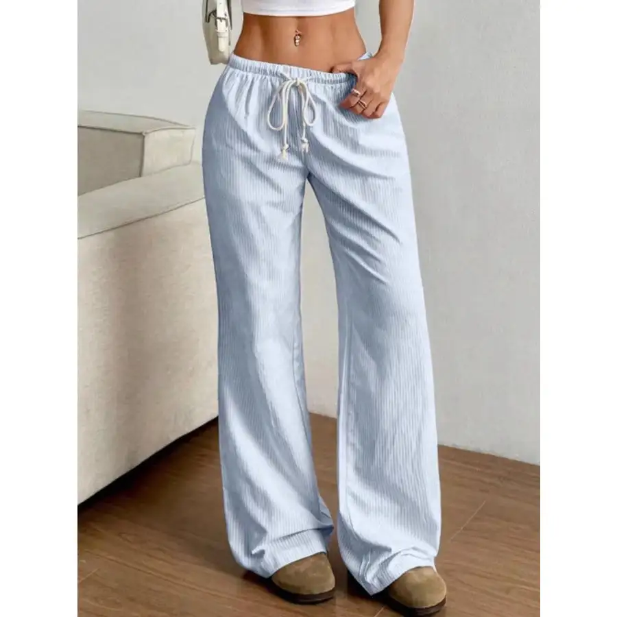 Drawstring Striped Wide Leg Pants