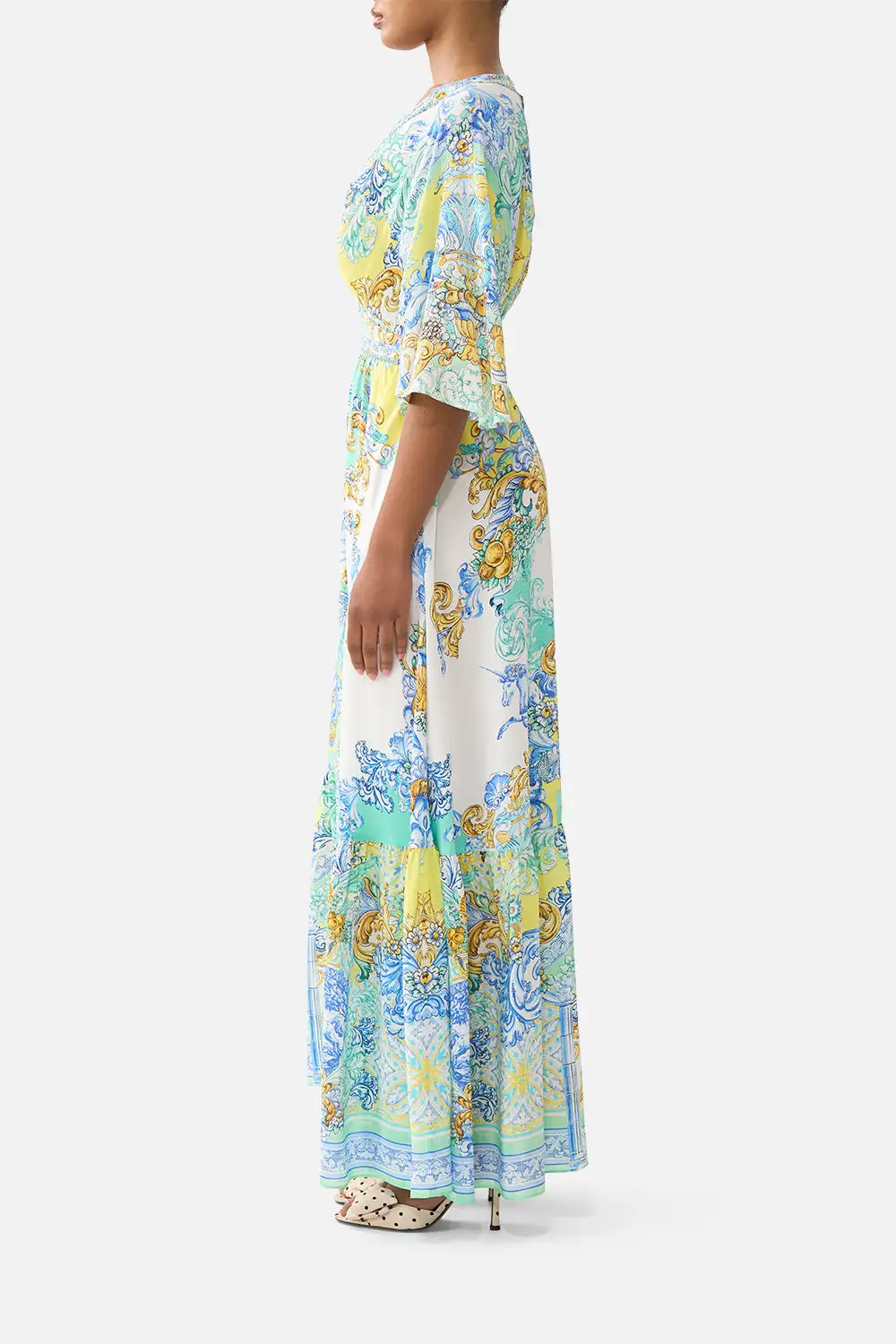 Waisted Dress with Hem Ruffle