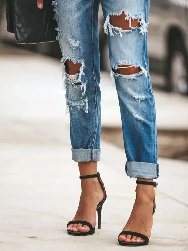 Washed Ripped Straight Leg Street Denim Jeans