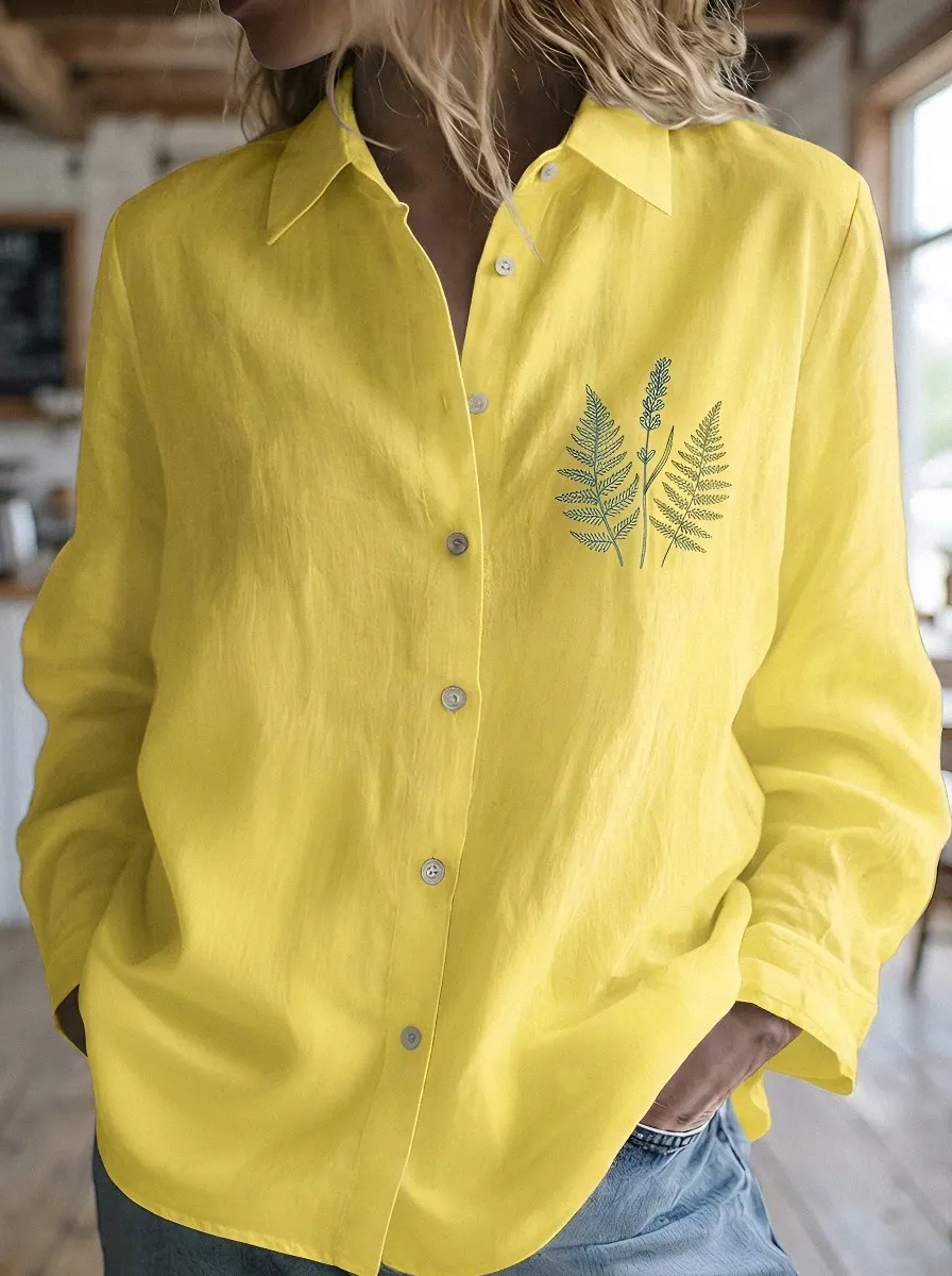 Women's Botanical Nature Lover Fern Leaf Printed Shirt