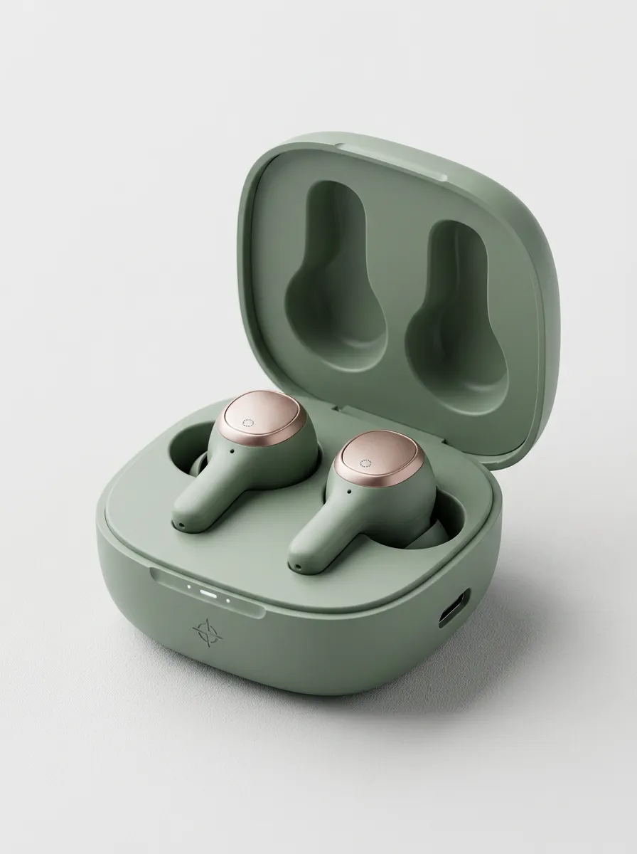 Unisex Tech Enthusiast Sage Green Rose Gold Printed Earbuds