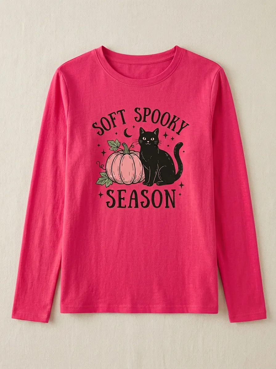 Moonlit Halloween Cotton Linen Long Sleeve Top