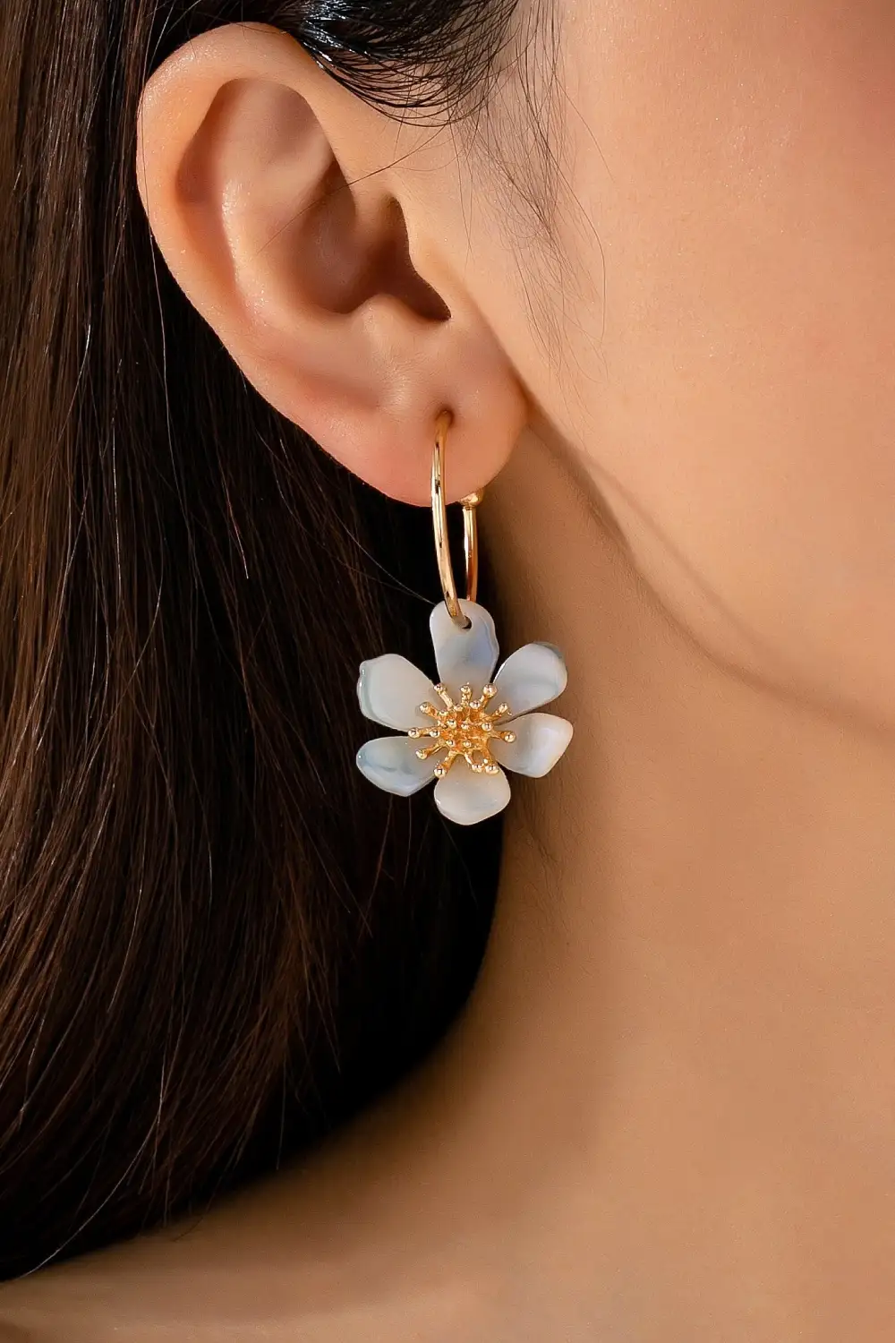 Resin Marbled Floral Hoop arrings