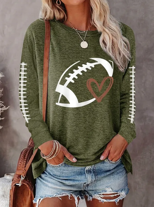 Women's Stadium Inspired Gridiron Heart Ball Love Crewneck Long Sleeve T-Shirt
