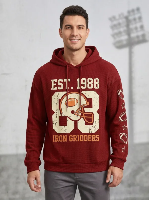 Men's American Football Lover Iron Gridders Helmet Printed Hoodie