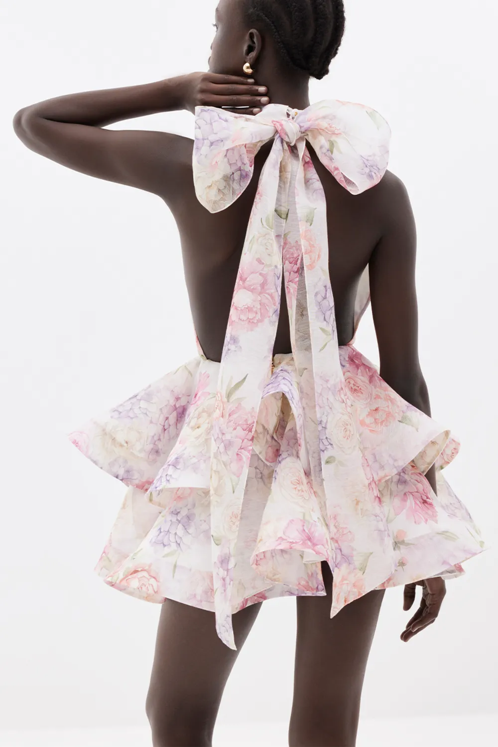 Solid Ruffle Halter Neck Mini Dress