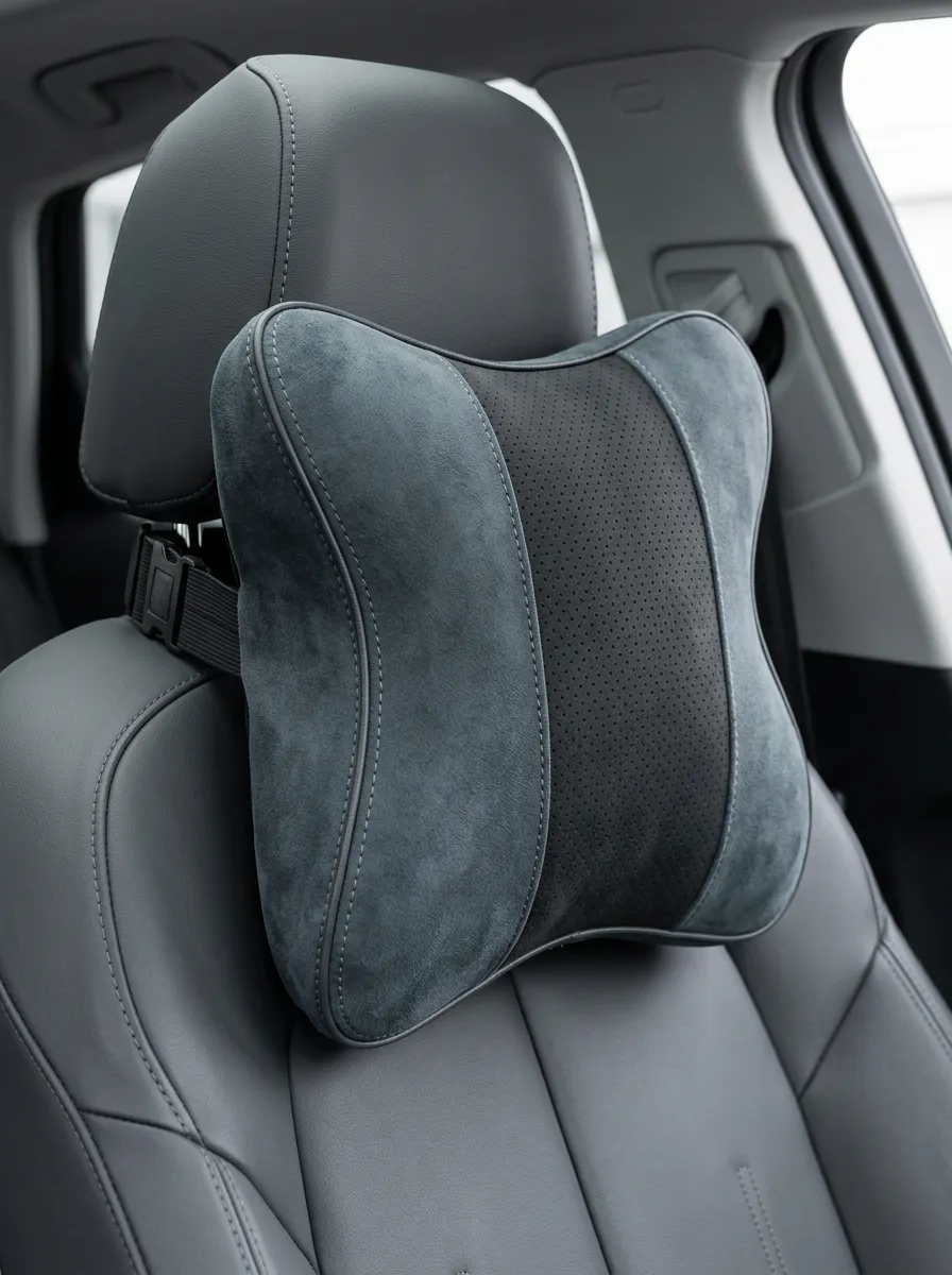 Perforated Suede-Look Leather-Look Car Neck Support Pillow