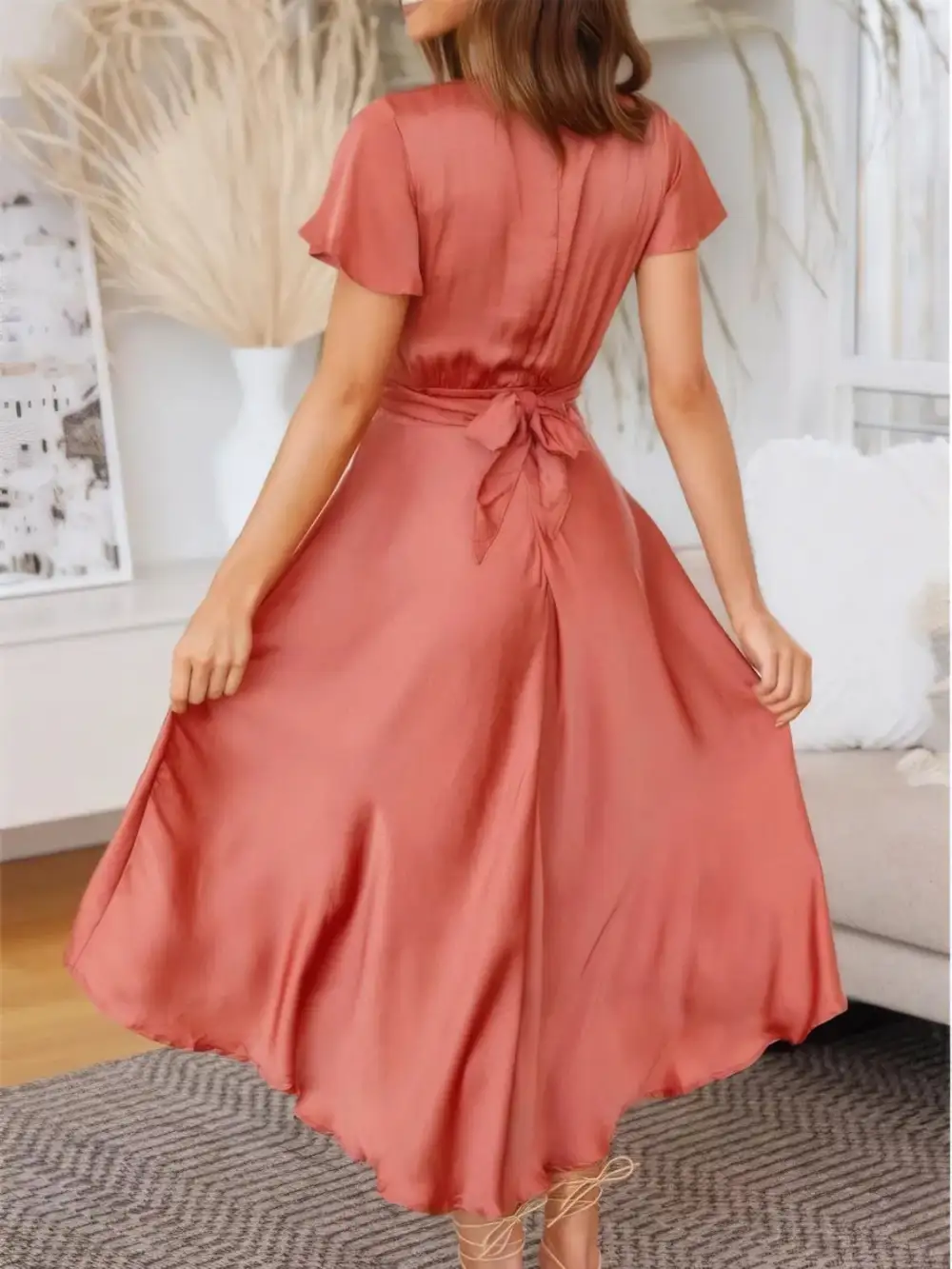 Plunge Flutter Sleeve Mini Dress