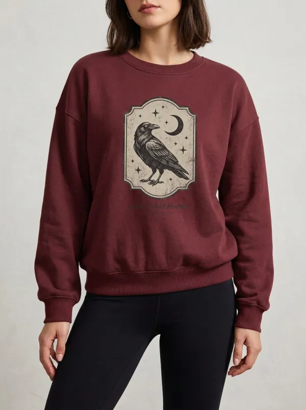 Women's Halloween Gothic Raven Moon Stars Printed Sweatshirt