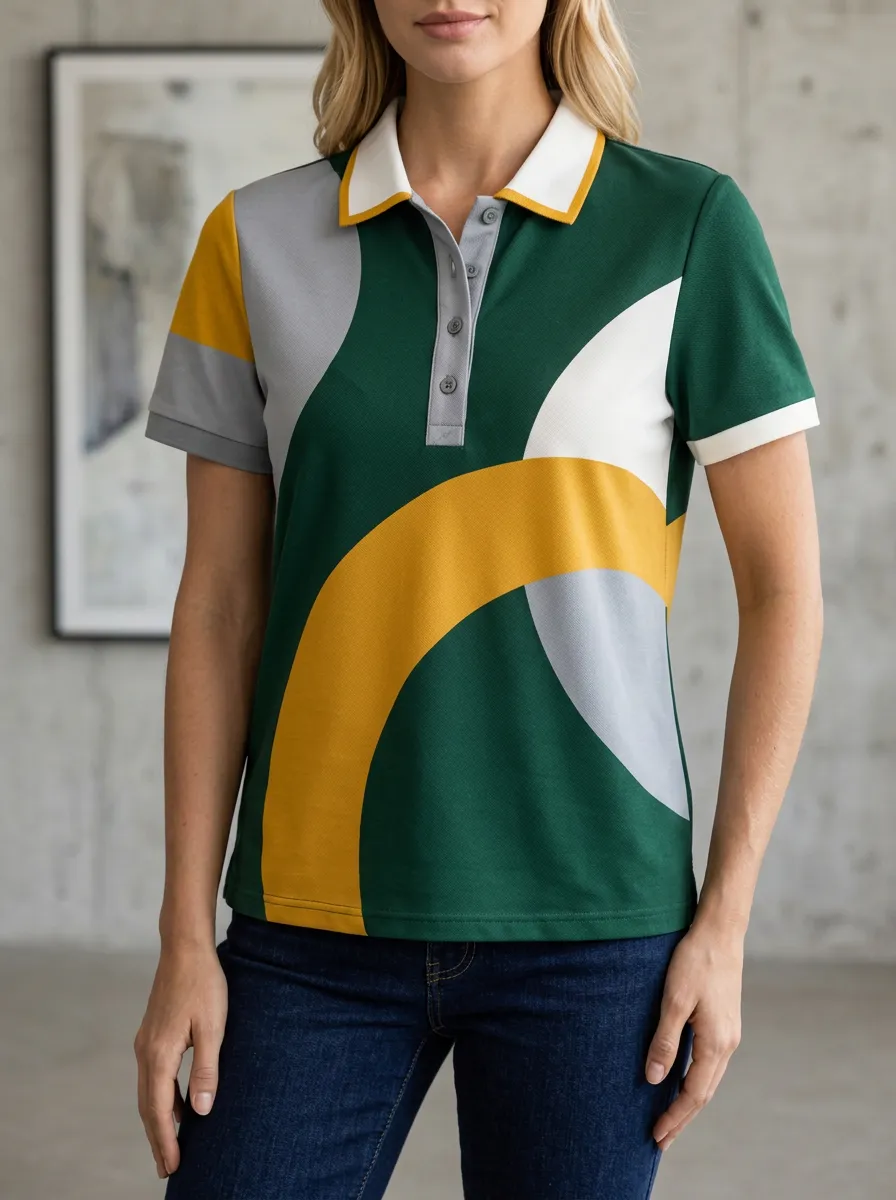 Women's Classic Abstract Geometric Colorblock Polo Shirt