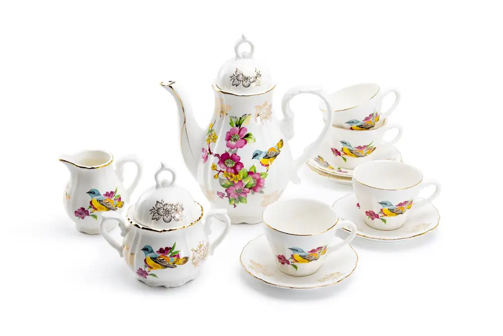 Spring Flowers Bird Porcelain Tea Set