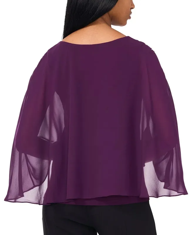 Embellished Chiffon V Neck Overlay Top