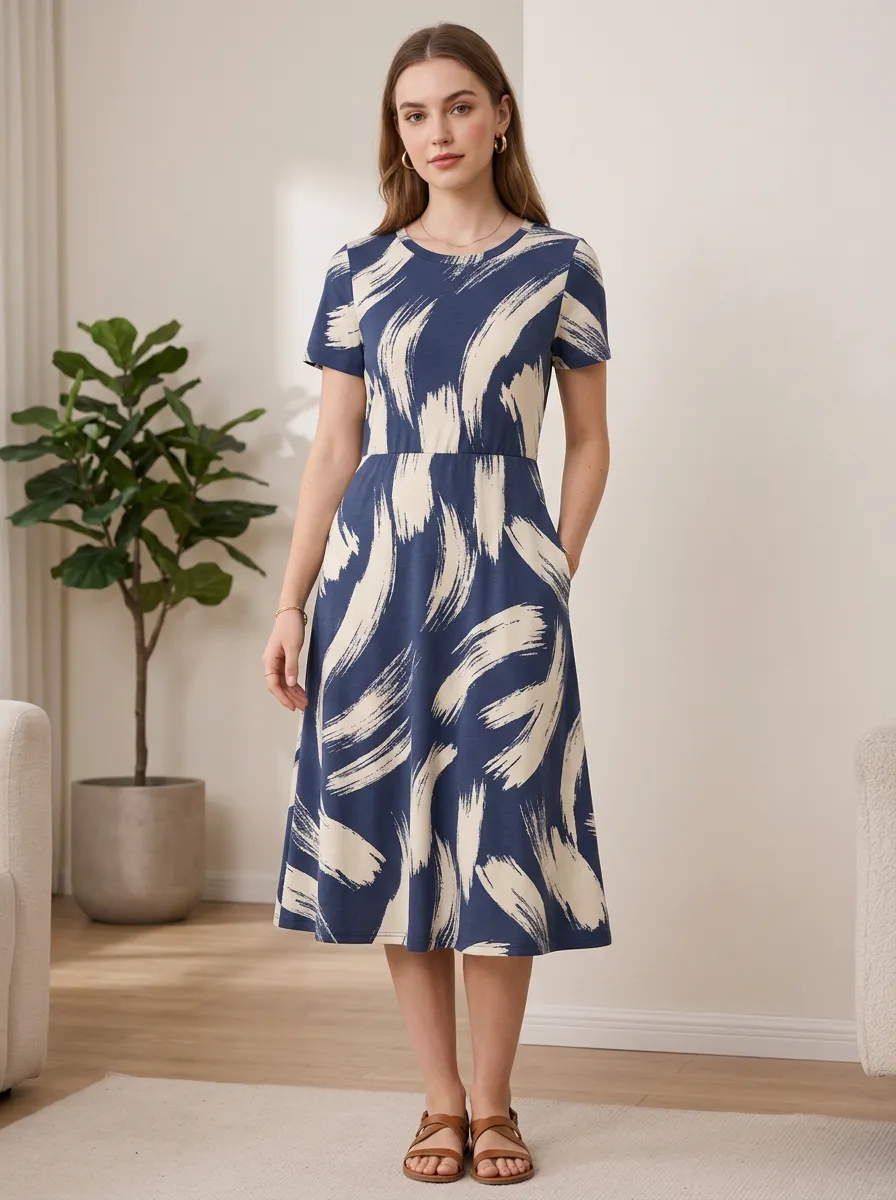 Women's Abstract Brushstroke Midi Dress