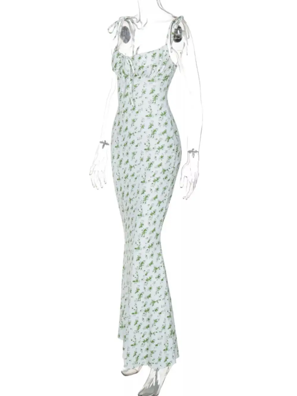 Relaxed Floral Print Tie Strap Bodycon Maxi Dress