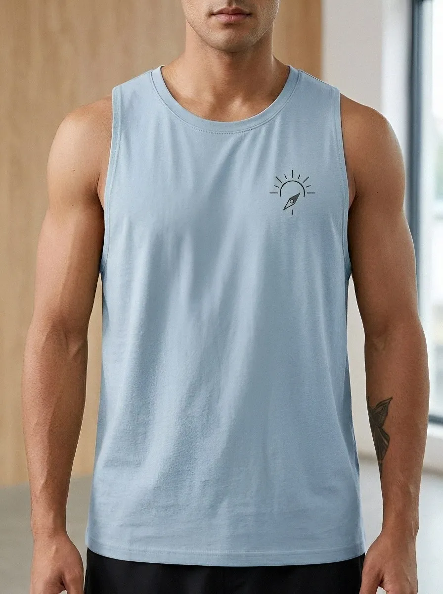 Men's Adventure Travel Compass Sun Printed Tank Top