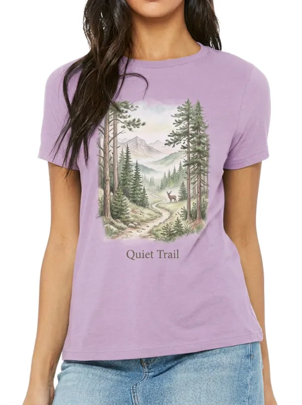 Women's Nature Lover Quiet Trail Deer Forest Printed T-shirt