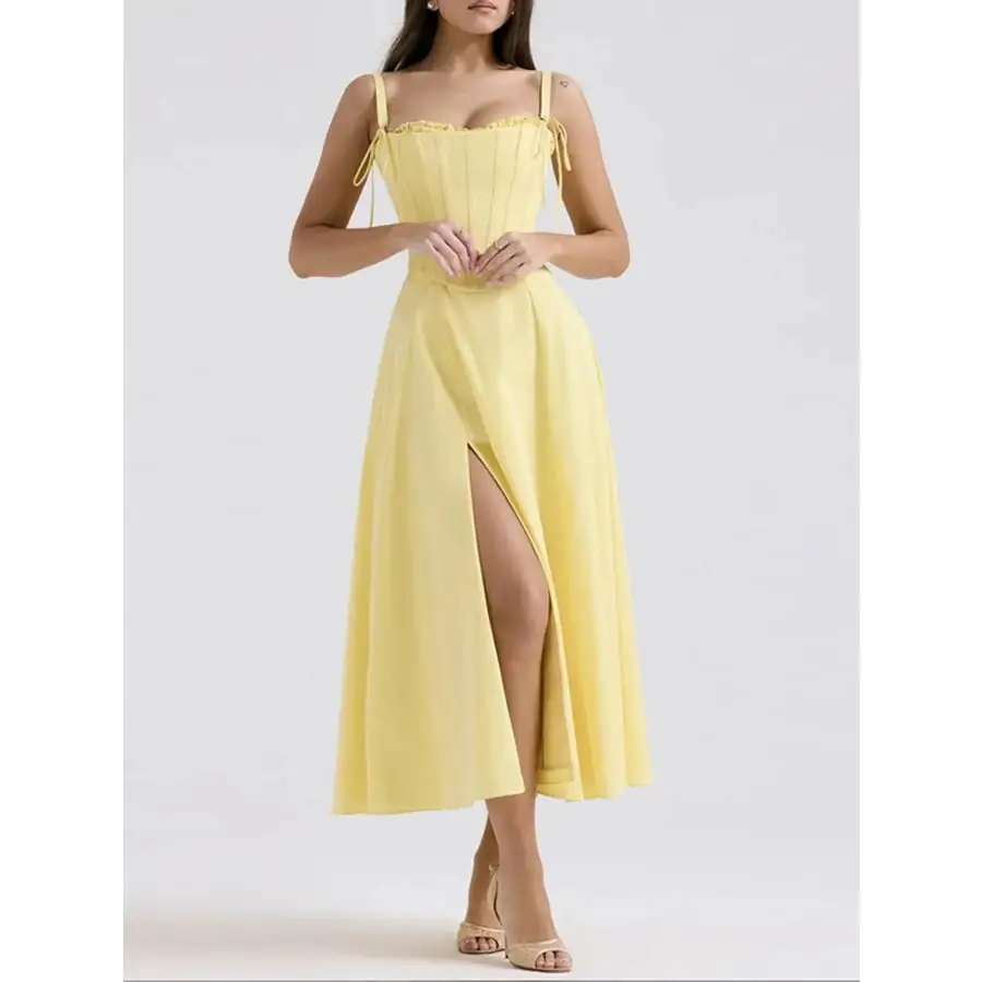 Slit Sleeveless Zip Back Midi Dress