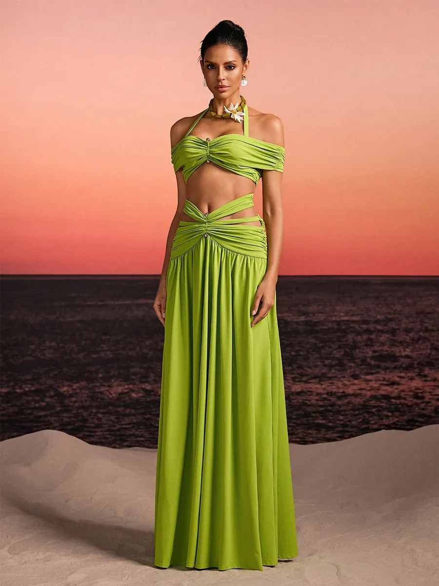 Aveline Off Shoulder Ruched Cutout Skirt Set
