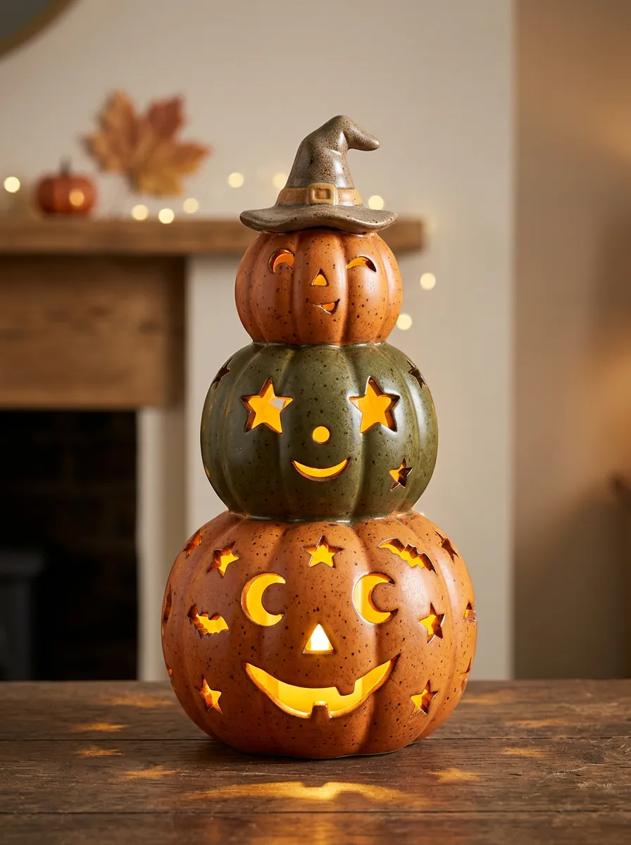 Stacked-Pumpkin LED Witchy Halloween Pumpkin Light