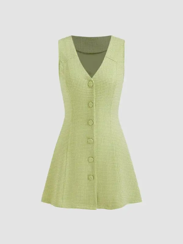 Gingham Button A-Line Mini Dress