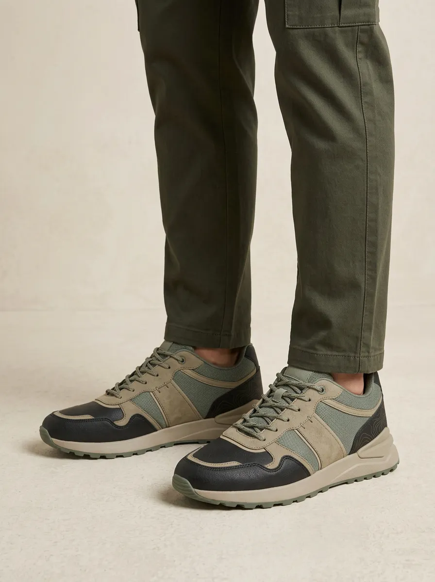 Men's Modern Outdoor Hiking Topographic Pattern Print Sneakers