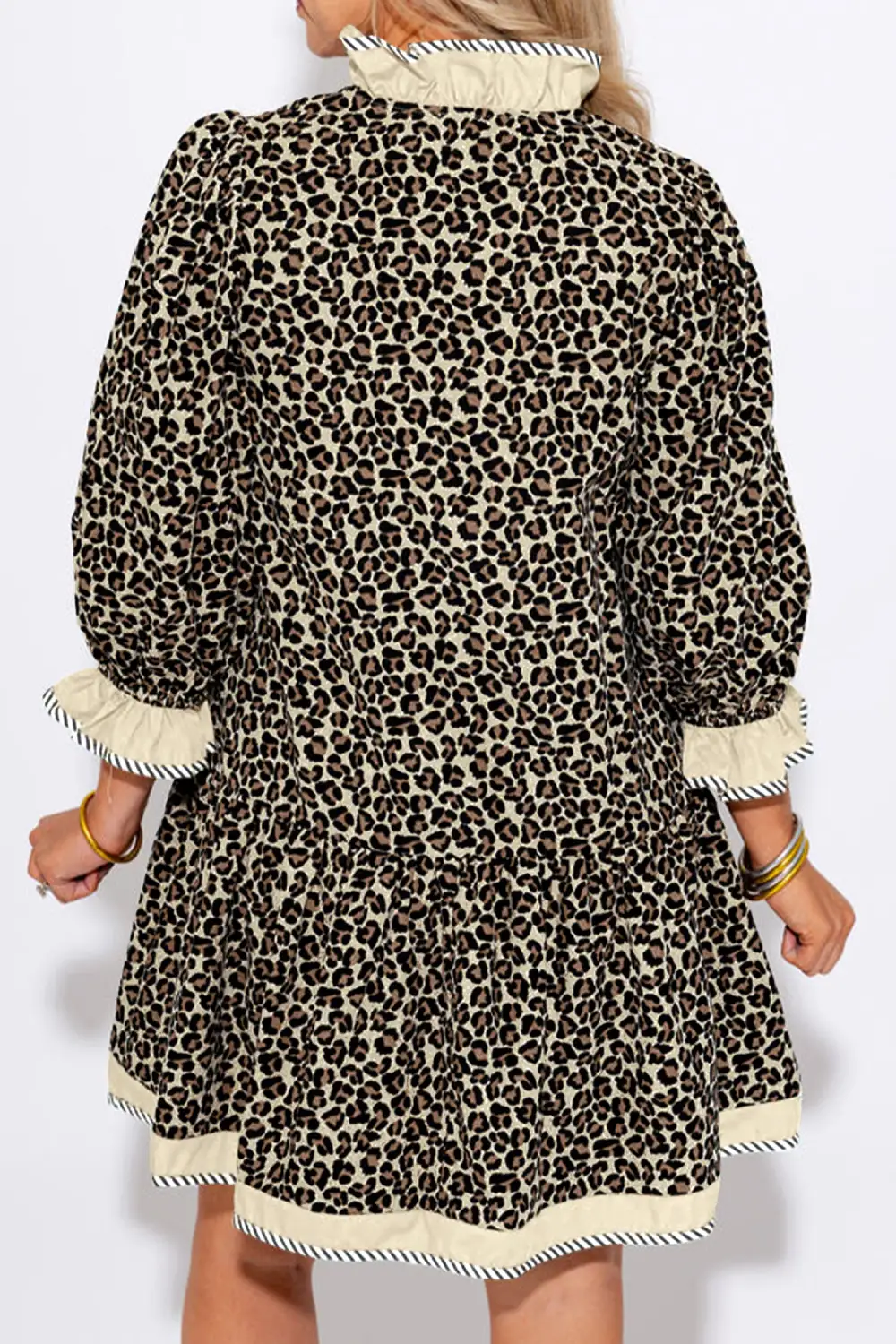 Striped Animal Print V-Neck Mini Dress