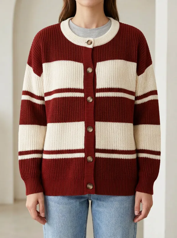 Relaxed Striped Rugby Striped Knit Cardigan