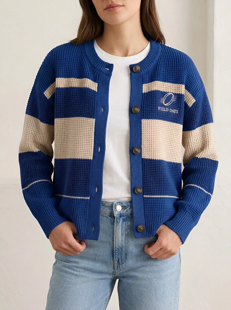 Rugby Field Days Embroidered Striped Cardigan