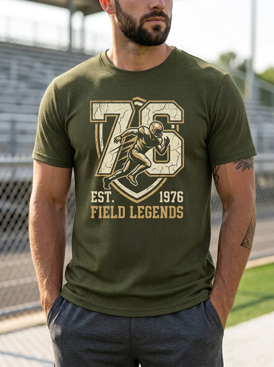 Men's Varsity Inspired Football Ball Crew Neck Graphic T-Shirt